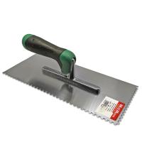 Терка нержавіюча з алюмінієвою ніжкою зуб 4х4 ручка гумова