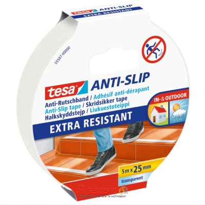 Професійна антиковзаюча стрічка Extra Resistent 5м х 25мм прозора ТМ "TESA" 6/1