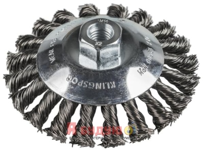 Конічна плетена щітка 100 mm Різьблення М14 0,5 Сталь рифлена