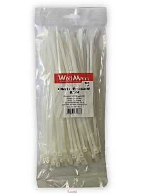 Хомут нейлоновий 5*500 білий б/с (п 100 шт.) "WoffMann"