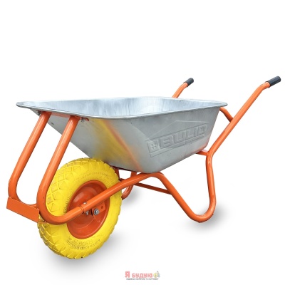 Тачка 1-о колесна d400мм 100л 180кг оцин (буд. проф.) ПОЛІУРЕТАН КОЛЕСО 4.00-8 ORANGE  ТМ "BULID"