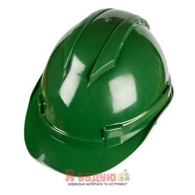 Каска захисна (HDPE) зелена, з вентиляцією, з храповиком, з отворами для навушників SAFE-GUARD 2150